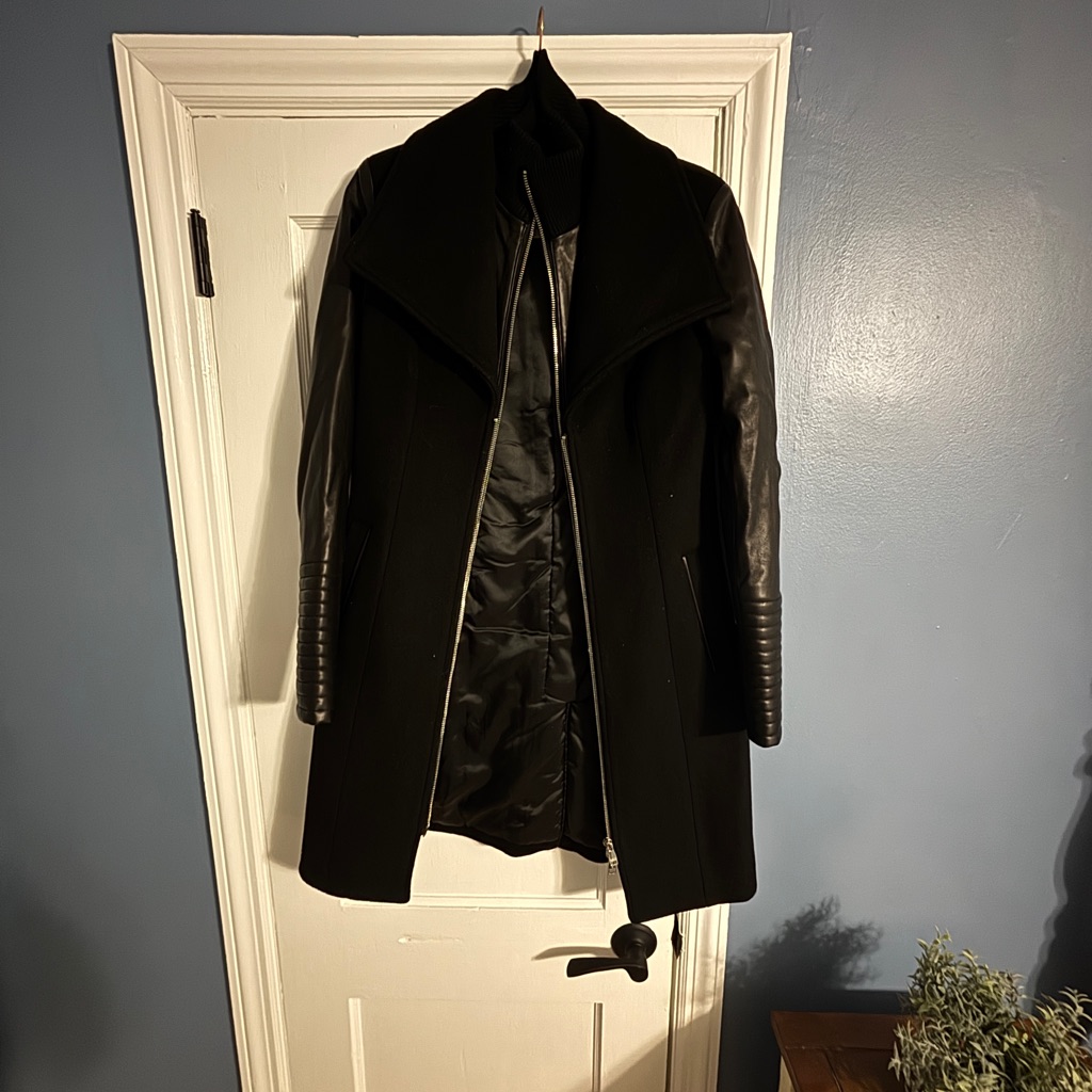 Danier Black Trench Coat With Leather Sleeves